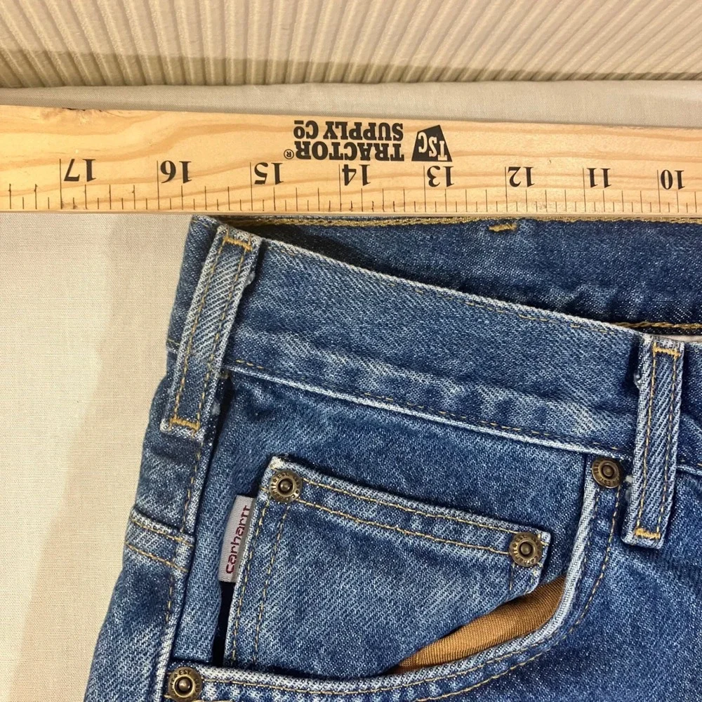 Carhartt B172 DST Mens 32x36 Flannel Lined Relaxed Fit Jeans Dark Blue Denim